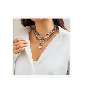 Set Of 4 Fashion Adjustable Simple Beaded Necklace Set For Women Sliver Colour